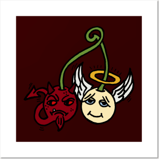 Demon and Angel Cherries Posters and Art